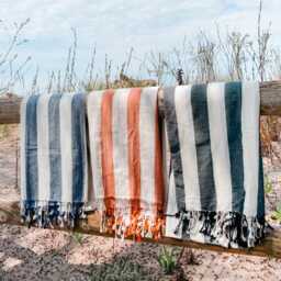 Orange Striped Turkish Cotton Beach Towel Quick Dry, Sand Free - thumbnail 4