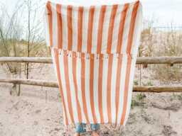 Orange Striped Turkish Cotton Beach Towel Quick Dry, Sand Free - thumbnail 1