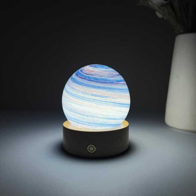 Custom Blue Swirl Planet Night Light, Hollowed Striped Glass Lampshade, Milky Way Lamp, Celestial Bedroom Decor Gift - image 1