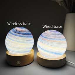 Custom Blue Swirl Planet Night Light, Hollowed Striped Glass Lampshade, Milky Way Lamp, Celestial Bedroom Decor Gift - thumbnail 2