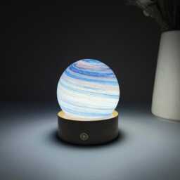 Custom Blue Swirl Planet Night Light, Hollowed Striped Glass Lampshade, Milky Way Lamp, Celestial Bedroom Decor Gift
