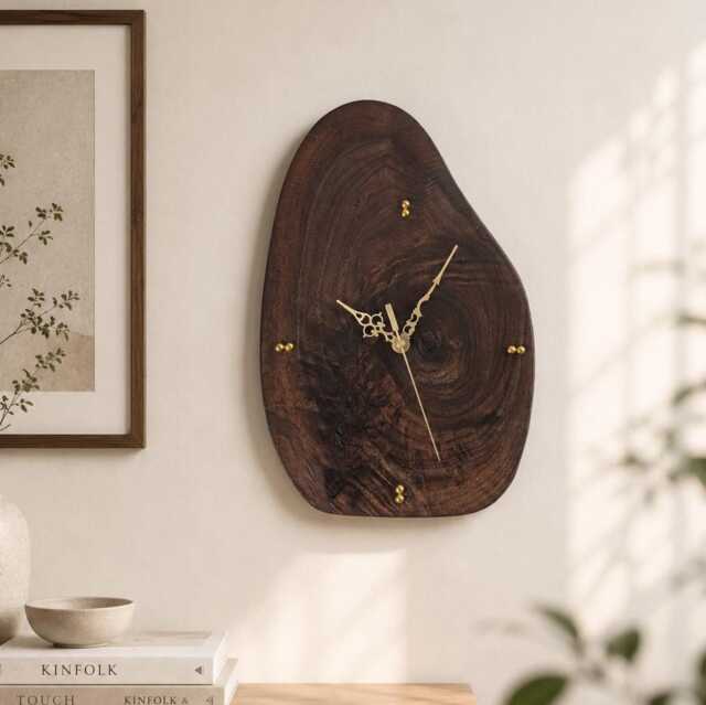 Unique Walnut Wood Clock - Handmade Sculptural Table & Wall Clock, One Of A Kind Natural Edge Wooden Modern Rustic Home Decor - image 1