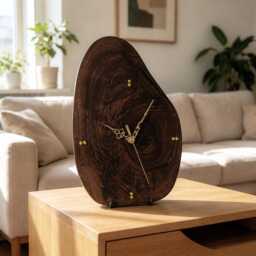 Unique Walnut Wood Clock - Handmade Sculptural Table & Wall Clock, One Of A Kind Natural Edge Wooden Modern Rustic Home Decor - thumbnail 2