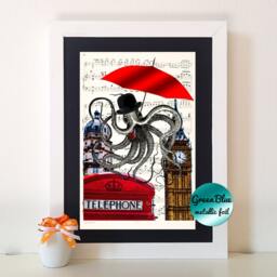 Octopus in London, Dictionary Art Print, Home Decor, Dictionary Quote, Wall Old Decor N32 - thumbnail 2