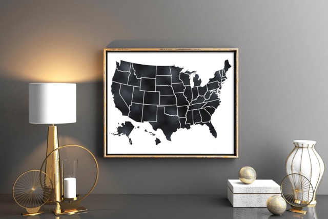 Black United States Map 50 States Usa Map Us Poster Of United Wall Art Instant Download - image 1