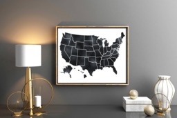 Black United States Map 50 States Usa Map Us Poster Of United Wall Art Instant Download - thumbnail 1