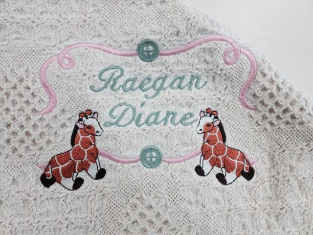 Natural Honeycomb Heart Afghan For New Arrivals, Embroidered Baby Giraffee Or Bear Blanket, Nursery Throw, Personalized Shower Gift - image 1