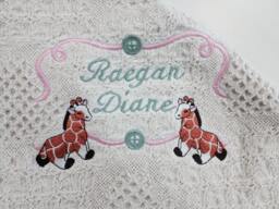 Natural Honeycomb Heart Afghan For New Arrivals, Embroidered Baby Giraffee Or Bear Blanket, Nursery Throw, Personalized Shower Gift - thumbnail 1