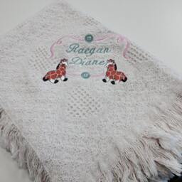 Natural Honeycomb Heart Afghan For New Arrivals, Embroidered Baby Giraffee Or Bear Blanket, Nursery Throw, Personalized Shower Gift - thumbnail 3