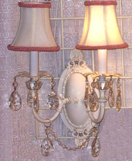 Cottage Chic Style Double Light Wall Sconce With Crystals Custom Made To Order - image 1