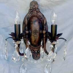 Cottage Chic Style Double Light Wall Sconce With Crystals Custom Made To Order - thumbnail 4