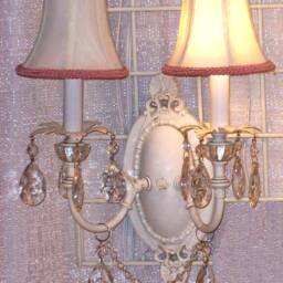 Cottage Chic Style Double Light Wall Sconce With Crystals Custom Made To Order - thumbnail 2