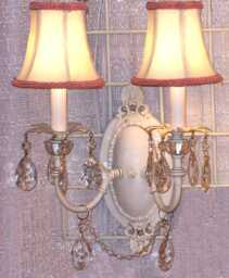 Cottage Chic Style Double Light Wall Sconce With Crystals Custom Made To Order - thumbnail 1
