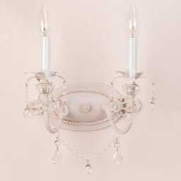Cottage Chic Style Double Light Wall Sconce With Crystals Custom Made To Order - thumbnail 2