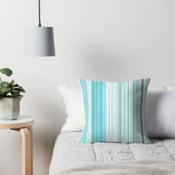 Modern Pillow, Blue Turquoise White Lines, Home Decor, Geometric Decorative Throw Digital Art, Spring Modern Decoration - thumbnail 2