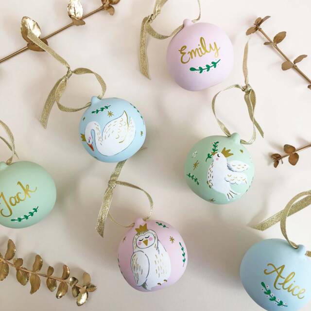 Personalised Hand Illustrated Swan, Owl Or Dove Christmas Bauble Gift - image 1