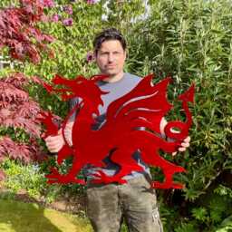 Red Welsh Dragon Metal Wall Art Gift Y Ddraig Goch Cymru Flag Decor Wales Present Memorial Celtic Plaque Christmas - 80cm - thumbnail 1