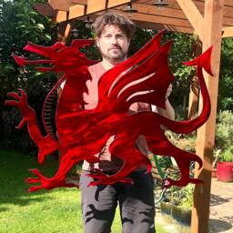 Red Welsh Dragon Metal Wall Art Cymru Flag Decor - 80cm - thumbnail 2