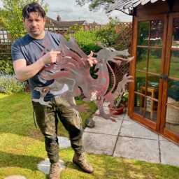 Red Welsh Dragon Metal Wall Art Gift Y Ddraig Goch Cymru Flag Decor Wales Present Memorial Celtic Plaque Christmas - 80cm - thumbnail 2