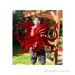 Red Welsh Dragon Metal Wall Art Cymru Flag Decor - 80cm - thumbnail 1
