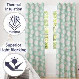 Teal Background White Daisy Floral Seamless Pattern Readymade Eyelet Ring Top Thermal 100% Blackout Curtains - thumbnail 3