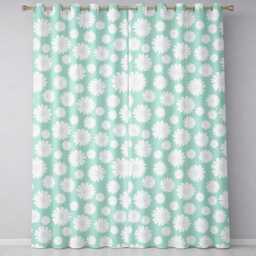 Teal Background White Daisy Floral Seamless Pattern Readymade Eyelet Ring Top Thermal 100% Blackout Curtains - thumbnail 2