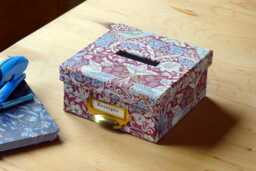 William Morris Strawberry Thief Petite Plum Receipt Box Handmade Stationery Storage - thumbnail 1