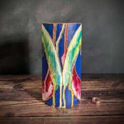 Vibrant Blue Vase - Artisan Hand-Painted Gift- Abstract Gold Outline Design Bold Home Decor 19cm Tall - thumbnail 1