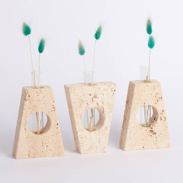 Handmade Travertine Glass Tube Planter Set Unique Stone Decor - image 1