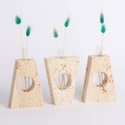 Handmade Travertine Glass Tube Planter Set Unique Stone Decor - thumbnail 1
