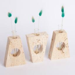 Handmade Travertine Glass Tube Planter Set Unique Stone Decor - thumbnail 3