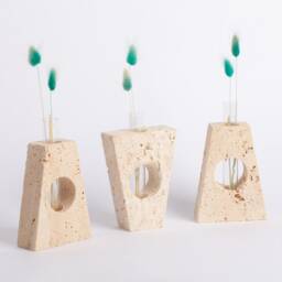Handmade Travertine Glass Tube Planter Set Unique Stone Decor - thumbnail 2