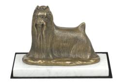 Yorkshire Terrier, Dog White Marble Base Statue, Limited Edition, Artdog. Made Of Cold Cast Bronze. Perfect Gift. Limited Edition