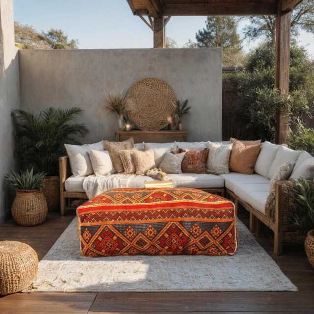 Moroccan Kilim Pouf Square Floor Cushion [Unstuffed] - image 1