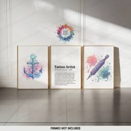 Tattoo Shop Print Set - 3 Artist Posters - Watercolour Wall Art Definition Quote Colourful Artwork Gifts - thumbnail 1