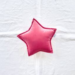 Hot Pink Velvet Star Cushion - Dark Rose Soft Decorative Pillow, Celestial Kids Room Decor - thumbnail 1