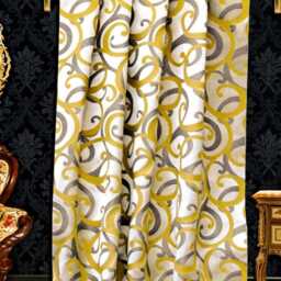 Yellow N Gray Scrolls Jacquard Weave Curtain Panels - Rod Pocket, Grommet, Box Pleat, Three Pinch Tab Top & Plain Ring Top - thumbnail 2