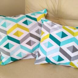 Cotton Velvet Pillow Cover, Diamonds Green Mint Geometric Case, Double-Sided Sham Cushion - thumbnail 3