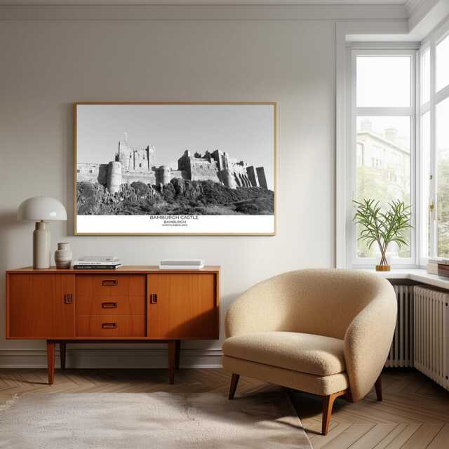 Bamburgh Castle Print Northumberland Black & White Photography - image 1