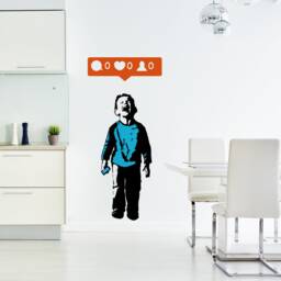Artist Crying Boy Wall Sticker - Street Art Graffiti Social Media Decal Kid With Cellphone Hand Phone Laptop Mural Die Cut - thumbnail 4
