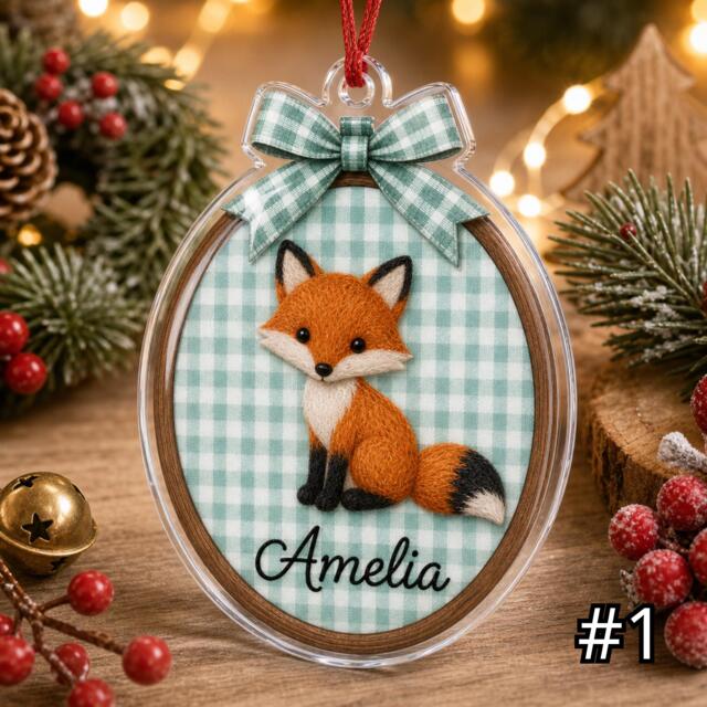 Custom Woodland Animal Acrylic Hoop Ornament, Personalized Bear Fox Bunny Deer Christmas Nursery Tree Decoration Baby Gift - image 1