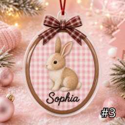 Custom Woodland Animal Acrylic Hoop Ornament, Personalized Bear Fox Bunny Deer Christmas Nursery Tree Decoration Baby Gift - thumbnail 3
