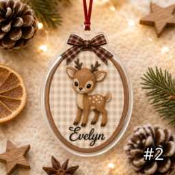 Custom Woodland Animal Acrylic Hoop Ornament, Personalized Bear Fox Bunny Deer Christmas Nursery Tree Decoration Baby Gift - thumbnail 2