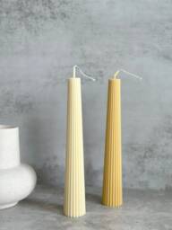 Ribbed Pillar Candle Greko Column, Soy Wax Dinner Candle - thumbnail 1
