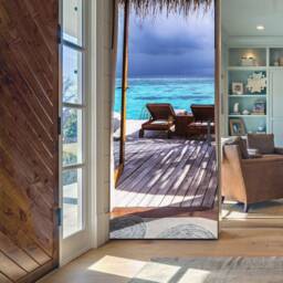 Door Wall Sticker Bungalow On The Water/ Sea Views Sticker/Summer Terrace View Wallpaper/Door Views/Mural - thumbnail 3