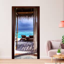 Door Wall Sticker Bungalow On The Water/ Sea Views Sticker/Summer Terrace View Wallpaper/Door Views/Mural - thumbnail 2