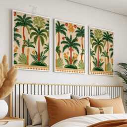 Palm Tree Set Of 3 Prints, Tropical Garden Poster Set, Moroccan Art, Arabic Architecture Print, Islamic Decor, Boho Wall Art - thumbnail 2