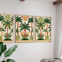 Palm Tree Set Of 3 Prints, Tropical Garden Poster Set, Moroccan Art, Arabic Architecture Print, Islamic Decor, Boho Wall Art - thumbnail 3