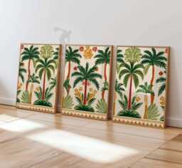 Palm Tree Set Of 3 Prints, Tropical Garden Poster Set, Moroccan Art, Arabic Architecture Print, Islamic Decor, Boho Wall Art - thumbnail 1