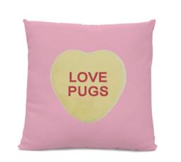 Valentine Pillow - Love Pugs Candy Heart Dog Pillow Home Decor Pug Throw Pink - thumbnail 1